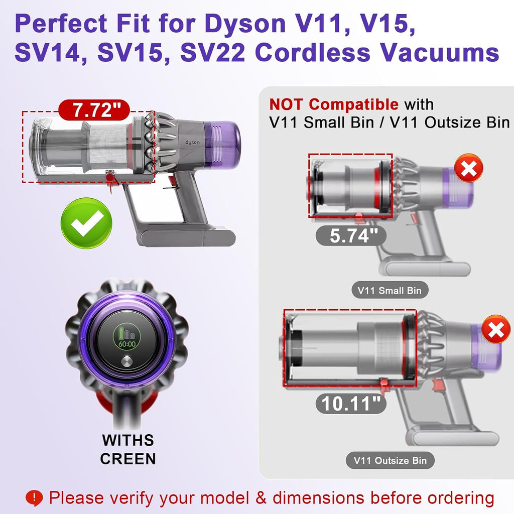 4 Pack V11 V15 Vacuum Filters & 1 Pack Dust Bin Canister Replacement Parts for Dyson V15 V11 SV14 SV15 SV22 Vacuum Cleaner, for Dyson Vacuum Attachments No. 970050-01 & 965443-01 & 970013-02