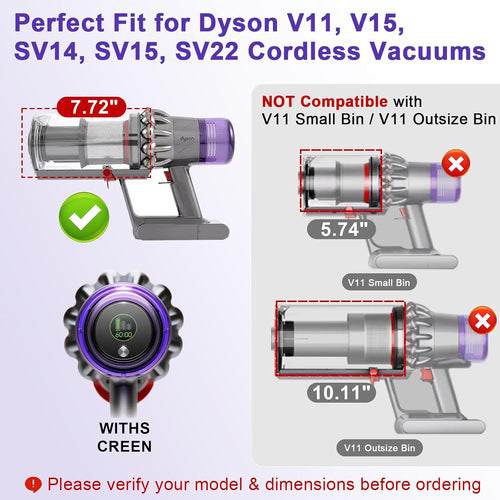 4 Pack V11 V15 Vacuum Filters & 1 Pack Dust Bin Canister Replacement Parts for Dyson V15 V11 SV14 SV15 SV22 Vacuum Cleaner, for Dyson Vacuum Attachments No. 970050-01 & 965443-01 & 970013-02
