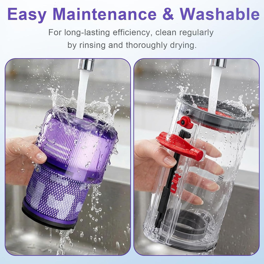 3 Pack V11 V15 Vacuum Filters & 1 Pack Dust Bin Canister Replacement Parts for Dyson V15 V11 SV14 SV15 SV22 Vacuum Cleaner, for Dyson Vacuum Attachments No. 970050-01 & 965443-01 & 970013-02